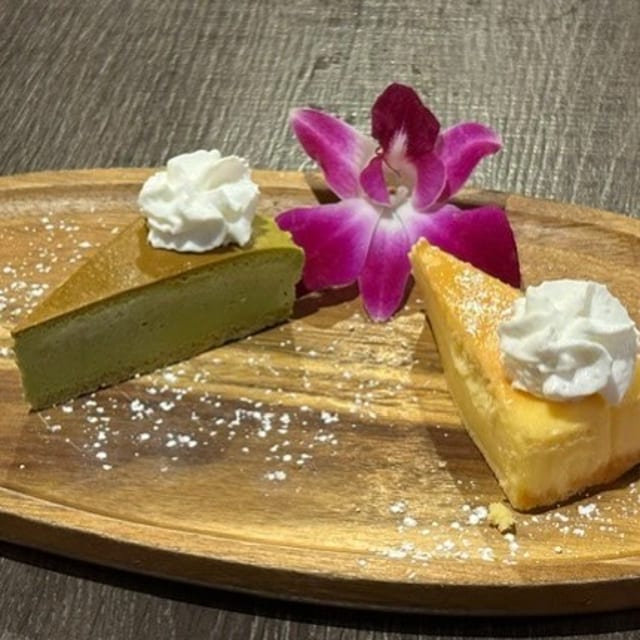 Baked green tea and Yuzu cheesecake.