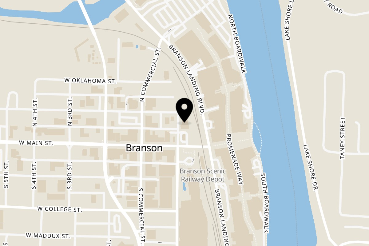 Map showing the location of MoMo Sushi & Grill on 120 North Sycamore Street in Branson